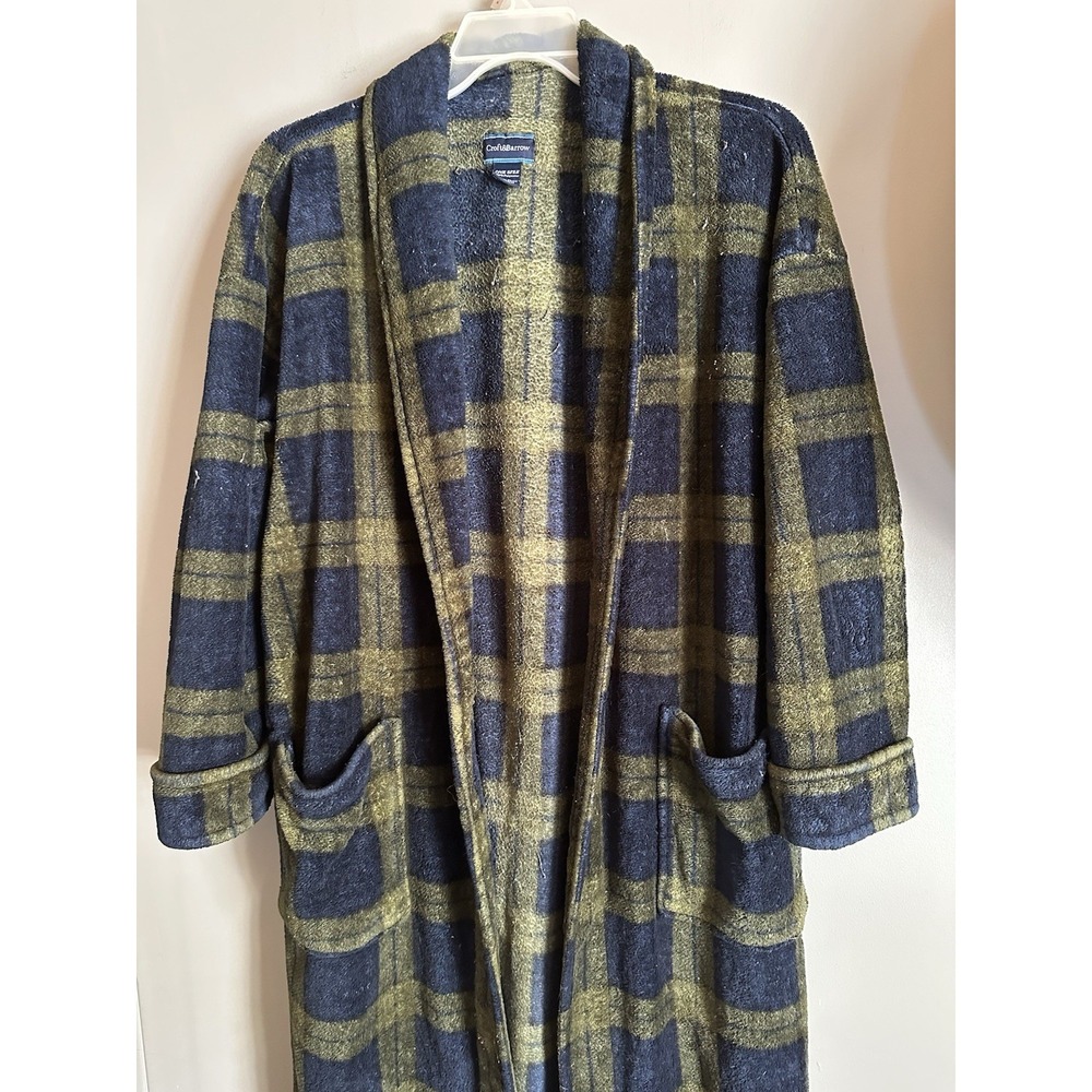 Croft & Barrow Men One Size Blue & Green Bathrobe Pockets Warm Fleece
